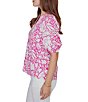 Ruby Rd. Petite Size Tropical Floral Split V-Neck Elbow Sleeve Top - Image 3