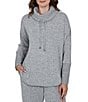Ruby Rd. Petite Size Waffle Knit Drawstring Draped Cowl Neck Long Sleeve Top - Image 4