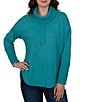 Ruby Rd. Petite Size Waffle Knit Drawstring Draped Cowl Neck Long Sleeve Top - Image 1