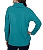 Ruby Rd. Petite Size Waffle Knit Drawstring Draped Cowl Neck Long Sleeve Top - Image 2