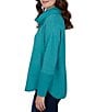 Ruby Rd. Petite Size Waffle Knit Drawstring Draped Cowl Neck Long Sleeve Top - Image 3