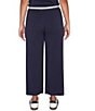 Ruby Rd. Petite Size Wide-Leg Contrast Striped Trim Pull-On Sweater Pants, Color:Navy - Image 2