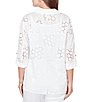 Ruby Rd. Petite Size Woven Eyelet Embroidery Collared V-Neck 3/4 Roll-tab Sleeve Button-Front Shirt - Image 2