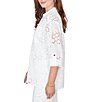 Ruby Rd. Petite Size Woven Eyelet Embroidery Collared V-Neck 3/4 Roll-tab Sleeve Button-Front Shirt - Image 3