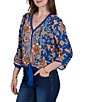 Ruby Rd. Petite Size Woven Floral Vines V-Neck 3/4 Sleeve Top - Image 4