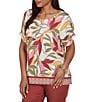 Ruby Rd. Petite Size Woven Sedona Scoop Neck Short Elasticated Sleeve Top - Image 4