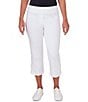 Color:White - Image 1 - Petite Size Wrinkle Resistance Stretch Denim Side Hem Detail Capri Pants