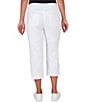 Color:White - Image 2 - Petite Size Wrinkle Resistance Stretch Denim Side Hem Detail Capri Pants