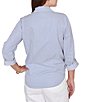 Ruby Rd. Petite Size Woven Stripe Notch Lapel Collar Long Roll-Tab Sleeve Tie-Front Shirt - Image 2