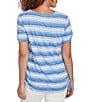 Ruby Rd. Petite Size Yarn-Dyed Knit Stripe Scoop Neck Short Sleeve Side Ties Top, Color:Chambray/Multi - Image 2
