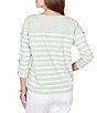 Ruby Rd. Petite Size Yarn-Dyed Stripe Crew Neck 3/4 Button Sleeve Knit Top - Image 2