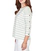 Ruby Rd. Petite Size Yarn-Dyed Stripe Crew Neck 3/4 Button Sleeve Knit Top - Image 4