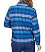 Color:Aegean Blue Multi - Image 2 - Petite Size Yarn Dyed Stripe Print Flannel Snap Front Jacket