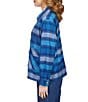 Color:Aegean Blue Multi - Image 3 - Petite Size Yarn Dyed Stripe Print Flannel Snap Front Jacket