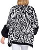 Color:Black/Alabaster Multi - Image 2 - Petite Size Zebra Print Jacquard Knit Mock Neck Faux Fur Cuff Oversized Sweater