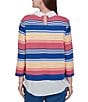 Ruby Rd. Pique Knit Game Stripe Layered Point Collar 3/4 Sleeve Top - Image 2