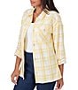 Color:Sunburst Multi - Image 1 - Plaid Crepe Roll-Tab Sleeve Patch Pocket Button-Front Shirt Jacket