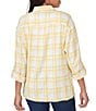 Color:Sunburst Multi - Image 2 - Plaid Crepe Roll-Tab Sleeve Patch Pocket Button-Front Shirt Jacket