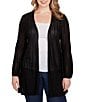 Ruby Rd. Plus Cozy Ribbed 3/4 Sleeve Open-Front Cardigan, Color:Black - Image 1