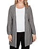 Ruby Rd. Plus Cozy Ribbed Ivory Black Multi 3/4 Sleeve Open-Front Cardigan, Color:Ivory/Black Multi - Image 1