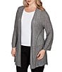Ruby Rd. Plus Cozy Ribbed Ivory Black Multi 3/4 Sleeve Open-Front Cardigan, Color:Ivory/Black Multi - Image 4