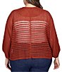 Color:Rust - Image 2 - Plus Size 3/4 Lantern Sleeve Open Front Pointelle Cardigan