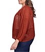 Color:Rust - Image 3 - Plus Size 3/4 Lantern Sleeve Open Front Pointelle Cardigan