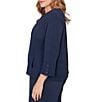 Ruby Rd. Plus Size Abstract Textured Pucker Knit Scoop Neck 3/4 Sleeve Top, Color:Navy - Image 3