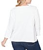 Ruby Rd. Plus Size Abstract Textured Pucker Knit Scoop Neck 3/4 Sleeve Top, Color:White - Image 2