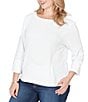 Ruby Rd. Plus Size Abstract Textured Pucker Knit Scoop Neck 3/4 Sleeve Top, Color:White - Image 4