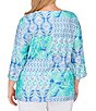 Color:Blue Moon Multi - Image 2 - Plus Size Allover Eyelet Printed Scalloped Lace V-Neck 3/4 Criss-Cross Sleeve Top