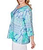 Color:Blue Moon Multi - Image 3 - Plus Size Allover Eyelet Printed Scalloped Lace V-Neck 3/4 Criss-Cross Sleeve Top