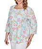 Ruby Rd. Plus Size Allover Floral Envelope Neck 3/4 Sleeve Knit Top - Image 4