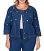 Ruby Rd. Plus Size Allover Grommet Accents 3/4 Sleeve Extra Stretch Denim Jacket - Image 1