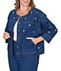 Ruby Rd. Plus Size Allover Grommet Accents 3/4 Sleeve Extra Stretch Denim Jacket - Image 4