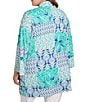 Color:Blue Moon Multi - Image 2 - Plus Size Bali Patchwork Print Shawl Collar 3/4 Sleeve Open-Front Cardigan