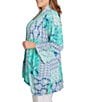 Color:Blue Moon Multi - Image 3 - Plus Size Bali Patchwork Print Shawl Collar 3/4 Sleeve Open-Front Cardigan