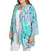 Color:Blue Moon Multi - Image 4 - Plus Size Bali Patchwork Print Shawl Collar 3/4 Sleeve Open-Front Cardigan