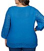 Color:Aegean Blue - Image 2 - Plus Size Boat Neck 3/4 Crochet Sleeve Sweater