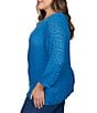 Color:Aegean Blue - Image 4 - Plus Size Boat Neck 3/4 Crochet Sleeve Sweater