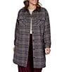 Ruby Rd. Plus Size Basket Weave Brushed Plaid Faux Leather Collar Long Sleeve Button Front Jacket - Image 1