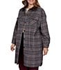 Ruby Rd. Plus Size Basket Weave Brushed Plaid Faux Leather Collar Long Sleeve Button Front Jacket - Image 3