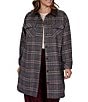 Ruby Rd. Plus Size Basket Weave Brushed Plaid Faux Leather Collar Long Sleeve Button Front Jacket - Image 5