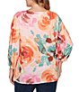 Ruby Rd. Plus Size Bold Floral Scalloped V-Neck 3/4 Sleeve Oversized Knit Top - Image 2