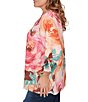 Ruby Rd. Plus Size Bold Floral Scalloped V-Neck 3/4 Sleeve Oversized Knit Top - Image 3
