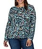Ruby Rd. Plus Size Brushed Knit Painterly Flourishes Round Neck Long Sleeve Top - Image 1