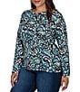 Ruby Rd. Plus Size Brushed Knit Painterly Flourishes Round Neck Long Sleeve Top - Image 3