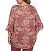 Ruby Rd. Plus Size Burnout Jersey Tropical Floral Henley Collar Elbow Length Flutter Sleeve Top - Image 2