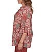 Ruby Rd. Plus Size Burnout Jersey Tropical Floral Henley Collar Elbow Length Flutter Sleeve Top - Image 3