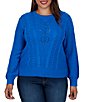 Ruby Rd. Plus Size Cable Knit Boucle Crew Neck Long Sleeve Sweater - Image 4